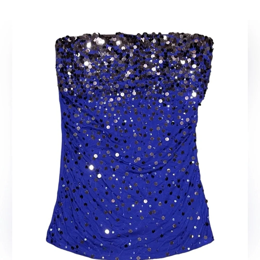 EXPRESS 🪩 Sparkling Sequined Strapless Sleevele Tube Top w/Shelf bra Small NWT - Picture 1 of 4